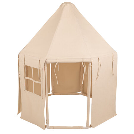 KiddyMoon Play Tent for Kids Pavilion Playhouse Cotton Fabric Indoor Outdoor Use Foldable Design Easy Assembly And Storage Perfect For Play Relaxing And Imaginative Adventures, natural, No Balls