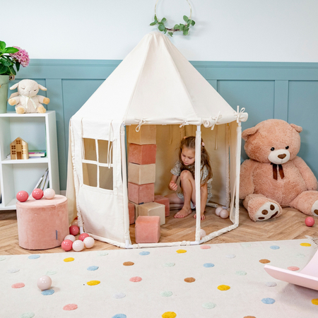 KiddyMoon Play Tent for Kids Pavilion Playhouse Cotton Fabric Indoor Outdoor Use Foldable Design Easy Assembly And Storage Perfect For Play Relaxing And Imaginative Adventures, natural: pastel beige/pastel yellow/white/mint/powder pink, 100 Balls