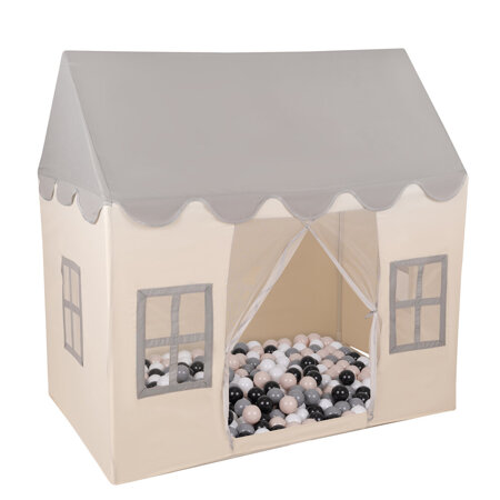 KiddyMoon Playhouse For Kids Foldable Durable Child's Play Tent Fabric Indoor And Outdoor Use Compact Design Easy Assembly And Storage Creative Space For Imagination And Fun, white/grey: pastel beige/grey/white/black, 200 Balls