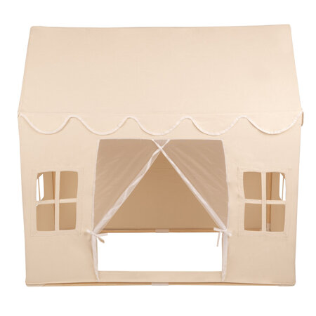 KiddyMoon Playhouse For Kids Foldable Tent Child's Play Cotton Fabric Easy To Assemble Indoor And Outdoor Use With Windows And Doors Encourages Creative Play Compact Storage, natural: pastel beige/pastel yellow/white/mint/powder pink, 200 Balls