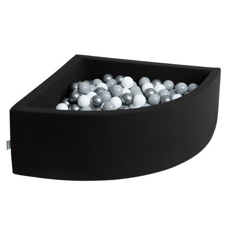 KiddyMoon Soft Ball Pit Quarter Angular 7cm /  2.75In for Kids, Foam Ball Pool Baby Playballs, Made In The EU, Black: White/ Grey/ Silver