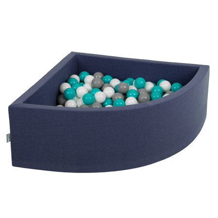 KiddyMoon Soft Ball Pit Quarter Angular 7cm /  2.75In for Kids, Foam Ball Pool Baby Playballs, Made In The EU, Dark Blue: Grey/ White/ Turquoise