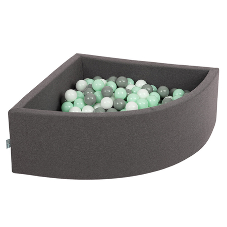 KiddyMoon Soft Ball Pit Quarter Angular 7cm /  2.75In for Kids, Foam Ball Pool Baby Playballs, Made In The EU, Dark Grey: White/ Grey/ Mint