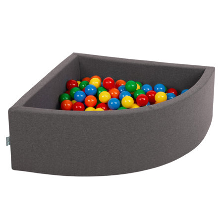 KiddyMoon Soft Ball Pit Quarter Angular 7cm /  2.75In for Kids, Foam Ball Pool Baby Playballs, Made In The EU, Dark Grey: Yellow/ Green/ Blue/ Red/ Orange