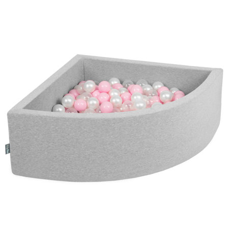 KiddyMoon Soft Ball Pit Quarter Angular 7cm /  2.75In for Kids, Foam Ball Pool Baby Playballs, Made In The EU, Light Grey: Light Pink/ Pearl/ Transparent