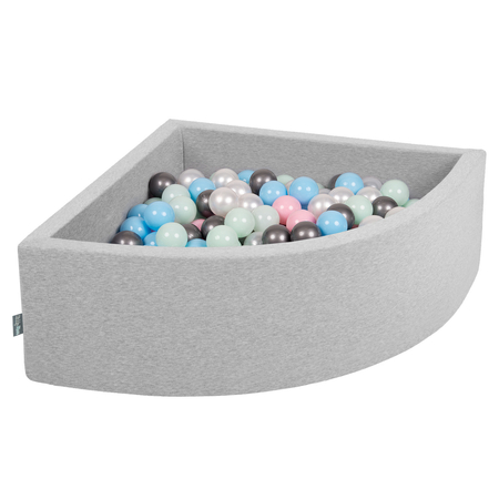 KiddyMoon Soft Ball Pit Quarter Angular 7cm /  2.75In for Kids, Foam Ball Pool Baby Playballs, Made In The EU, Light Grey: Pearl/ Powderpink/ Babyblue/ Mint/ Silver