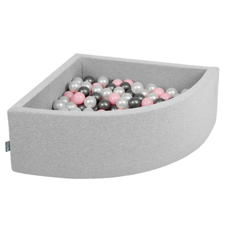 KiddyMoon Soft Ball Pit Quarter Angular 7cm /  2.75In for Kids, Foam Ball Pool Baby Playballs, Made In The EU, Light Grey: Pearl/ Powderpink/ Silver