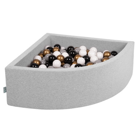 KiddyMoon Soft Ball Pit Quarter Angular 7cm /  2.75In for Kids, Foam Ball Pool Baby Playballs, Made In The EU, Light Grey: White/ Grey/ Black/ Gold
