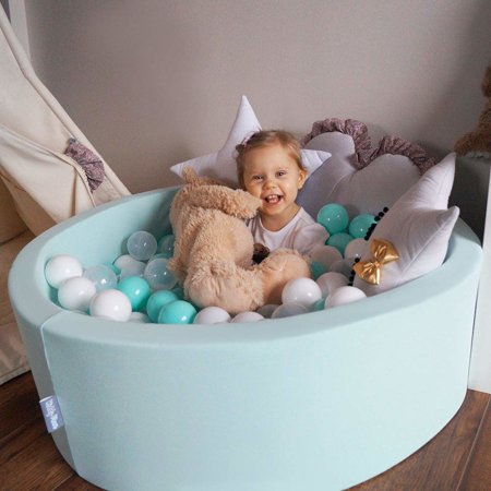 KiddyMoon Soft Ball Pit Quarter Angular 7cm /  2.75In for Kids, Foam Ball Pool Baby Playballs, Made In The EU, Light Grey: White/ Grey/ Light Turquoise