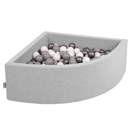 KiddyMoon Soft Ball Pit Quarter Angular 7cm /  2.75In for Kids, Foam Ball Pool Baby Playballs, Made In The EU, Light Grey: White/ Grey/ Silver