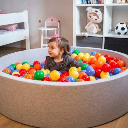 KiddyMoon Soft Ball Pit Round  7Cm /  2.75In For Kids, Foam Ball Pool Baby Playballs Children, Certified  Made In The EU, Light Grey: Pearl-Grey-Transparent-Powder Pink