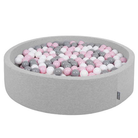 KiddyMoon Soft Ball Pit Round  7Cm /  2.75In For Kids, Foam Ball Pool Baby Playballs Children, Certified  Made In The EU, Light Grey: White-Grey-Powderpink
