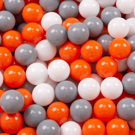 KiddyMoon Soft Ball Pit Round 7Cm /  2.75In For Kids, Foam Ball Pool Baby Playballs Children, Made In The EU, Fox-Green: Orange/ Grey/ White