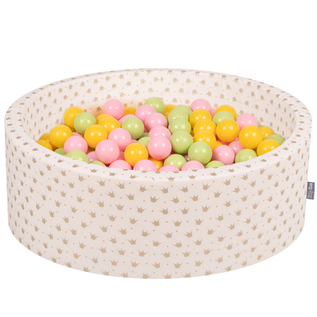 KiddyMoon Soft Ball Pit Round  7Cm /  2.75In For Kids, Foam Ball Pool Baby Playballs with Stars , Made In The EU,, Ecru-Gold: Light Green/ Yellow/ Light Pink