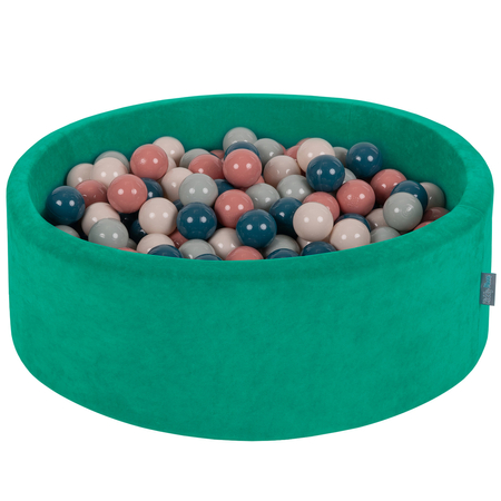 KiddyMoon Soft Ball Pit Round 7cm /  2.75In for Kids, Foam Velvet Ball Pool Baby Playballs, Agave Green: Dark Turquoise/ Pastel Beige/ Greengrey/ Salmon Pink