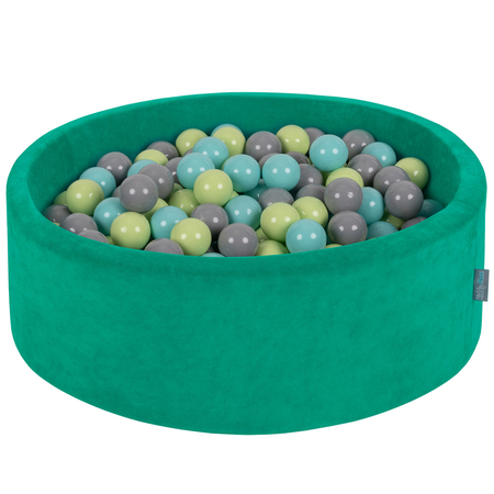 KiddyMoon Soft Ball Pit Round 7cm /  2.75In for Kids, Foam Velvet Ball Pool Baby Playballs, Agave Green: Light Green/ Light Turquoise/ Grey