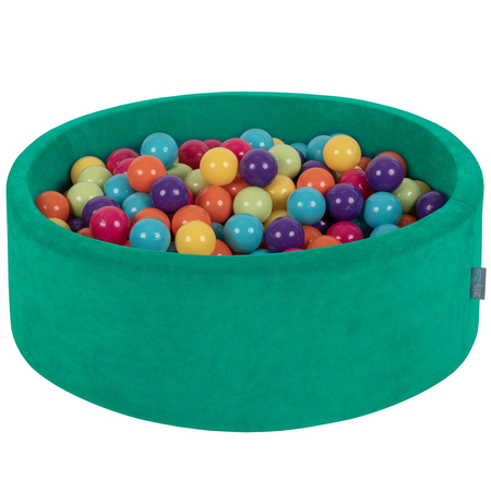 KiddyMoon Soft Ball Pit Round 7cm /  2.75In for Kids, Foam Velvet Ball Pool Baby Playballs, Agave Green: Light Green/ Yellow/ Turquoise/ Orange/ Dark Pink/ Purple