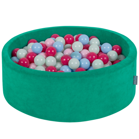 KiddyMoon Soft Ball Pit Round 7cm /  2.75In for Kids, Foam Velvet Ball Pool Baby Playballs, Agave Green: Light Pink/ Dark Pink/ Babyblue/ Mint