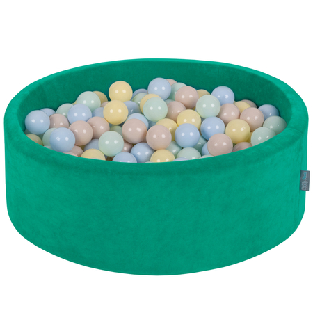 KiddyMoon Soft Ball Pit Round 7cm /  2.75In for Kids, Foam Velvet Ball Pool Baby Playballs, Agave Green: Pastel Beige/ Pastel Blue/ Pastel Yellow/ Mint