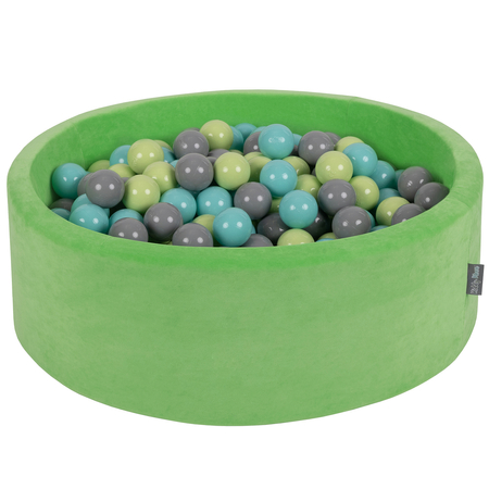 KiddyMoon Soft Ball Pit Round 7cm /  2.75In for Kids, Foam Velvet Ball Pool Baby Playballs, Green Peas: Light Green/ Light Turquoise/ Grey