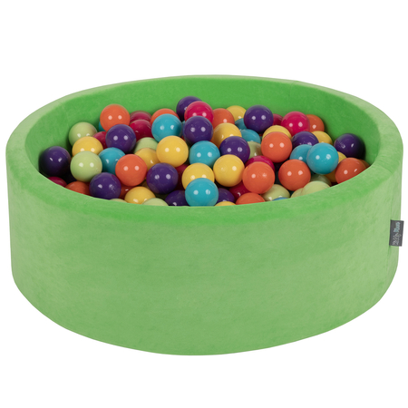 KiddyMoon Soft Ball Pit Round 7cm /  2.75In for Kids, Foam Velvet Ball Pool Baby Playballs, Green Peas: Light Green/ Yellow/ Turquoise/ Orange/ Dark Pink/ Purple