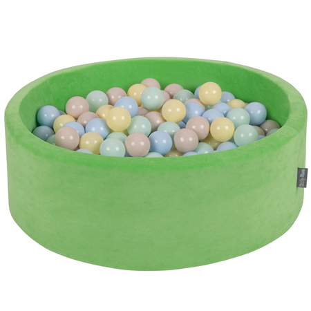 KiddyMoon Soft Ball Pit Round 7cm /  2.75In for Kids, Foam Velvet Ball Pool Baby Playballs, Green Peas: Pastel Beige/ Pastel Blue/ Pastel Yellow/ Mint