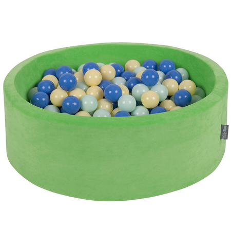 KiddyMoon Soft Ball Pit Round 7cm /  2.75In for Kids, Foam Velvet Ball Pool Baby Playballs, Green Peas: Pastel Yellow/ Blue/ Mint