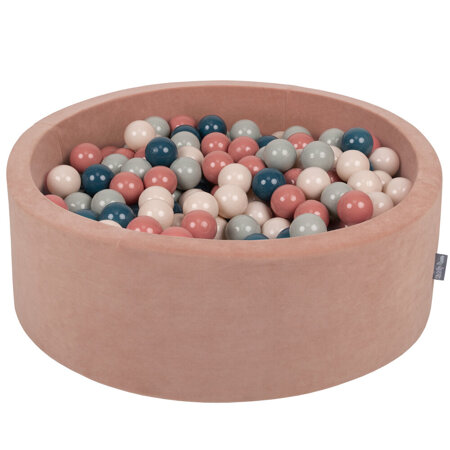 KiddyMoon Soft Ball Pit Round 7cm /  2.75In for Kids, Foam Velvet Ball Pool Baby Playballs, Made In The EU, Desert Pink: Dark Turquoise/ Pastel Beige/ Greygreen/ Salmon Pink