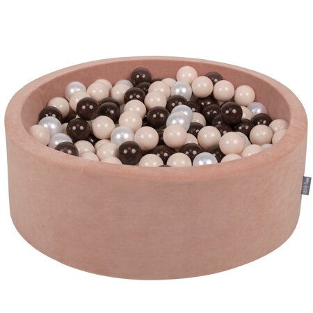 KiddyMoon Soft Ball Pit Round 7cm /  2.75In for Kids, Foam Velvet Ball Pool Baby Playballs, Made In The EU, Desert Pink: Pastel Beige/ Brown/ Pearl