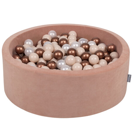 KiddyMoon Soft Ball Pit Round 7cm /  2.75In for Kids, Foam Velvet Ball Pool Baby Playballs, Made In The EU, Desert Pink: Pastel Beige/ Copper/ Pearl