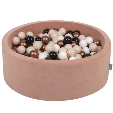 KiddyMoon Soft Ball Pit Round 7cm /  2.75In for Kids, Foam Velvet Ball Pool Baby Playballs, Made In The EU, Desert Pink: Pastel Beige/ Copper/ White/ Black