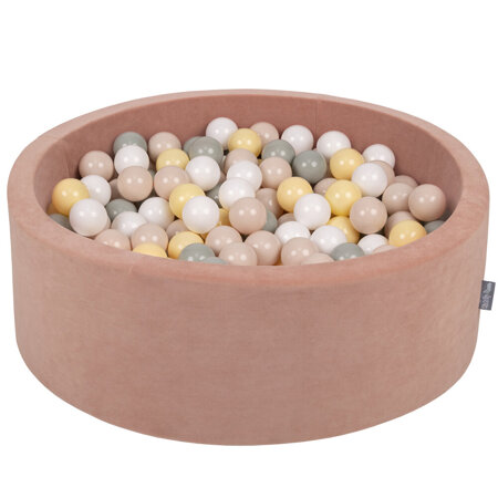 KiddyMoon Soft Ball Pit Round 7cm /  2.75In for Kids, Foam Velvet Ball Pool Baby Playballs, Made In The EU, Desert Pink: Pastel Beige/ Greengrey/ Pastel Yellow/ White