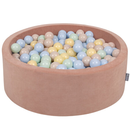 KiddyMoon Soft Ball Pit Round 7cm /  2.75In for Kids, Foam Velvet Ball Pool Baby Playballs, Made In The EU, Desert Pink: Pastel Beige/ Pastel Blue/ Pastel Yellow/ Mint