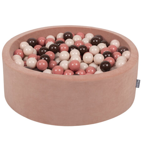 KiddyMoon Soft Ball Pit Round 7cm /  2.75In for Kids, Foam Velvet Ball Pool Baby Playballs, Made In The EU, Desert Pink: Pastel Beige/ Salmon Pink/ Brown