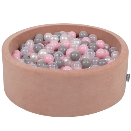 KiddyMoon Soft Ball Pit Round 7cm /  2.75In for Kids, Foam Velvet Ball Pool Baby Playballs, Made In The EU, Desert Pink: Pearl/ Grey/ Transparent/ Powder Pink