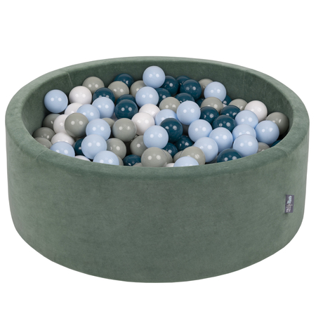 KiddyMoon Soft Ball Pit Round 7cm /  2.75In for Kids, Foam Velvet Ball Pool Baby Playballs, Made In The EU, Forest Green: Dark Turquoise/ Greengrey/ Pastel Blue/ White