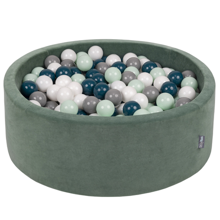 KiddyMoon Soft Ball Pit Round 7cm /  2.75In for Kids, Foam Velvet Ball Pool Baby Playballs, Made In The EU, Forest Green: Dark Turquoise/ Grey/ White/ Mint