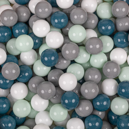 KiddyMoon Soft Ball Pit Round 7cm /  2.75In for Kids, Foam Velvet Ball Pool Baby Playballs, Made In The EU, Forest Green: Dark Turquoise/ Grey/ White/ Mint