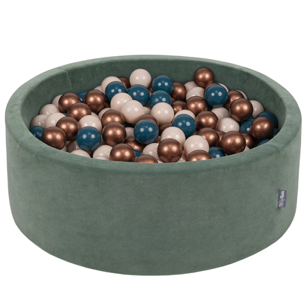 KiddyMoon Soft Ball Pit Round 7cm /  2.75In for Kids, Foam Velvet Ball Pool Baby Playballs, Made In The EU, Forest Green: Dark Turquoise/ Pastel Beige/ Copper