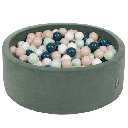 KiddyMoon Soft Ball Pit Round 7cm /  2.75In for Kids, Foam Velvet Ball Pool Baby Playballs, Made In The EU, Forest Green: Dark Turquoise/ Pastel Beige/ White/ Mint