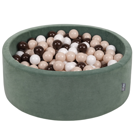 KiddyMoon Soft Ball Pit Round 7cm /  2.75In for Kids, Foam Velvet Ball Pool Baby Playballs, Made In The EU, Forest Green: Pastel Beige/ Brown/ White