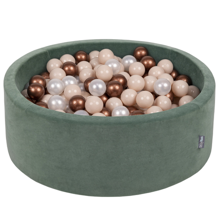 KiddyMoon Soft Ball Pit Round 7cm /  2.75In for Kids, Foam Velvet Ball Pool Baby Playballs, Made In The EU, Forest Green: Pastel Beige/ Copper/ Pearl 