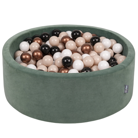 KiddyMoon Soft Ball Pit Round 7cm /  2.75In for Kids, Foam Velvet Ball Pool Baby Playballs, Made In The EU, Forest Green: Pastel Beige/ Copper/ White/ Black