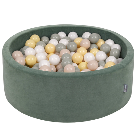 KiddyMoon Soft Ball Pit Round 7cm /  2.75In for Kids, Foam Velvet Ball Pool Baby Playballs, Made In The EU, Forest Green: Pastel Beige/ Greengrey/ Pastel Yellow/ White