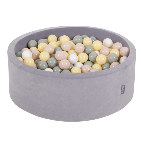 KiddyMoon Soft Ball Pit Round 7cm /  2.75In for Kids, Foam Velvet Ball Pool Baby Playballs, Made In The EU, Grey Mountains: Pastel Beige/ Greengrey/ Pastel Yellow/ White