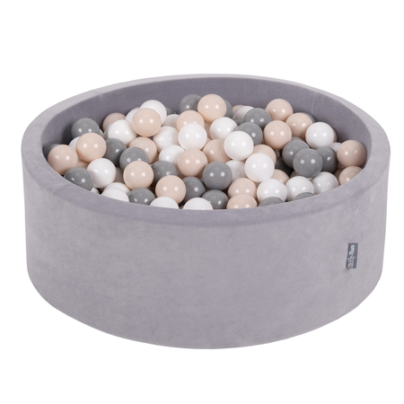 KiddyMoon Soft Ball Pit Round 7cm /  2.75In for Kids, Foam Velvet Ball Pool Baby Playballs, Made In The EU, Grey Mountains: Pastel Beige/ Grey/ White