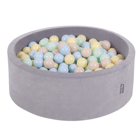 KiddyMoon Soft Ball Pit Round 7cm /  2.75In for Kids, Foam Velvet Ball Pool Baby Playballs, Made In The EU, Grey Mountains: Pastel Beige/ Pastel Blue/ Pastel Yellow/ Mint