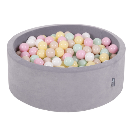 KiddyMoon Soft Ball Pit Round 7cm /  2.75In for Kids, Foam Velvet Ball Pool Baby Playballs, Made In The EU, Grey Mountains: Pastel Beige/ Pastel Yellow/ White/ Mint/ Powder Pink