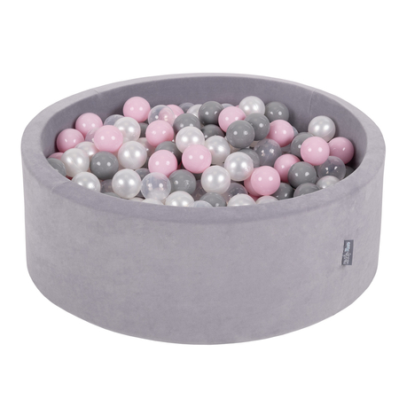KiddyMoon Soft Ball Pit Round 7cm /  2.75In for Kids, Foam Velvet Ball Pool Baby Playballs, Made In The EU, Grey Mountains: Pearl/ Grey/ Transparent/ Powder Pink