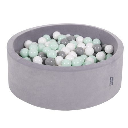 KiddyMoon Soft Ball Pit Round 7cm /  2.75In for Kids, Foam Velvet Ball Pool Baby Playballs, Made In The EU, Grey Mountains: White/ Grey/ Mint